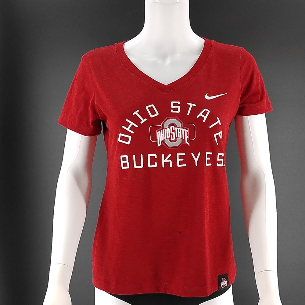 Nike Ohio State Buckeyes Dri-FIT V-Neck T-Shirt Red Heathered Womens Small